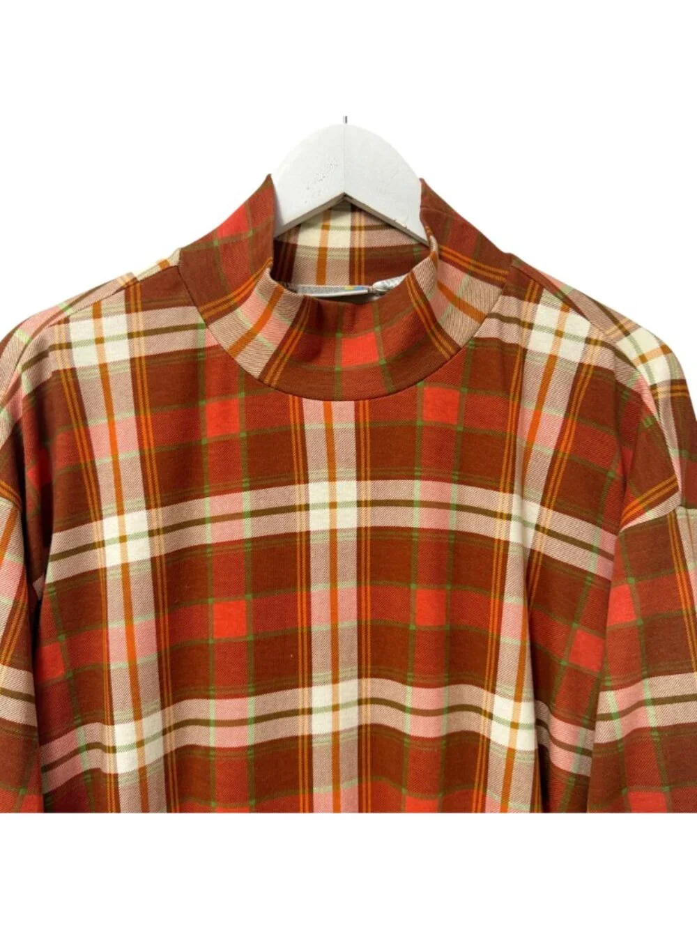 Claudia Barnes Mock Turtleneck Plus Size 1X Cotton Rust Plaid Vtg Cottagecore